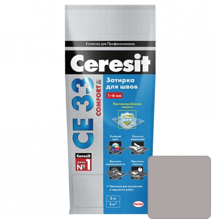 Затирка для швов Ceresit CE 33 Comfort №07 Серый 2 кг
