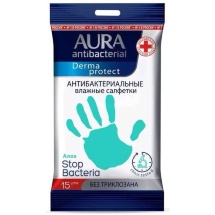 Влажные салфетки Aura антибактериальные Алое 15 шт