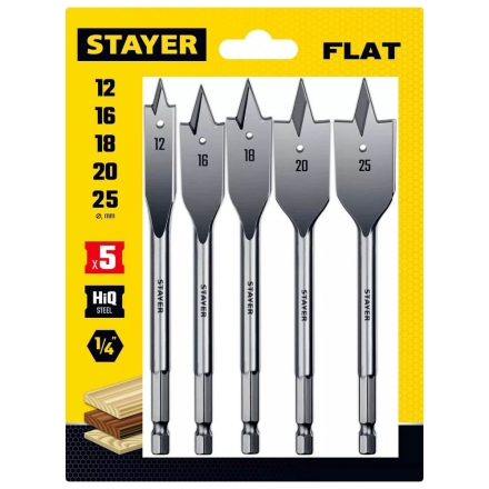 Набор сверл перовых по дереву Stayer Flat (D 12-16-18-20-25 мм)