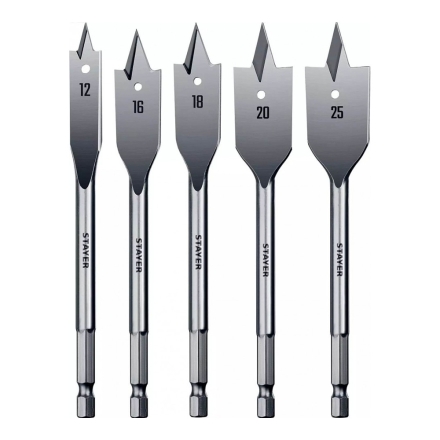 Набор сверл перовых по дереву Stayer Flat (D 12-16-18-20-25 мм)