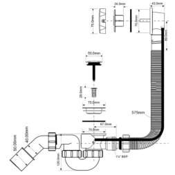 Сифон для ванны полуавтомат McAlpine 1 1/2 40/50мм поворотная головка пластик хром MRB2C-PB